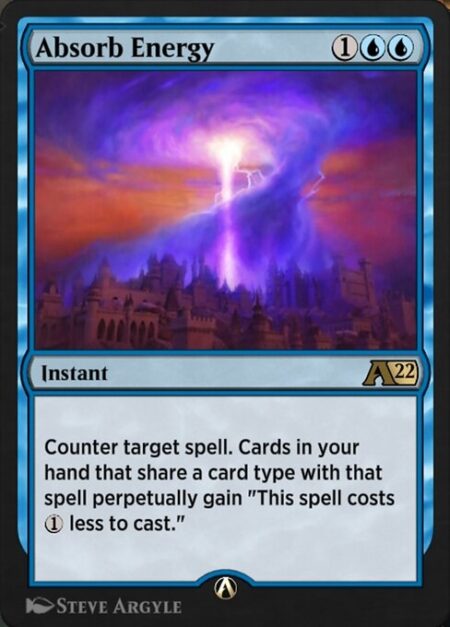 Absorb Energy - Counter target spell. Cards in your hand that share a card type with that spell perpetually gain "This spell costs {1} less to cast."