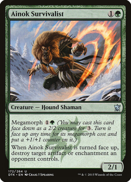 Ainok Survivalist - Megamorph {1}{G} (You may cast this card face down as a 2/2 creature for {3}. Turn it face up any time for its megamorph cost and put a +1/+1 counter on it.)