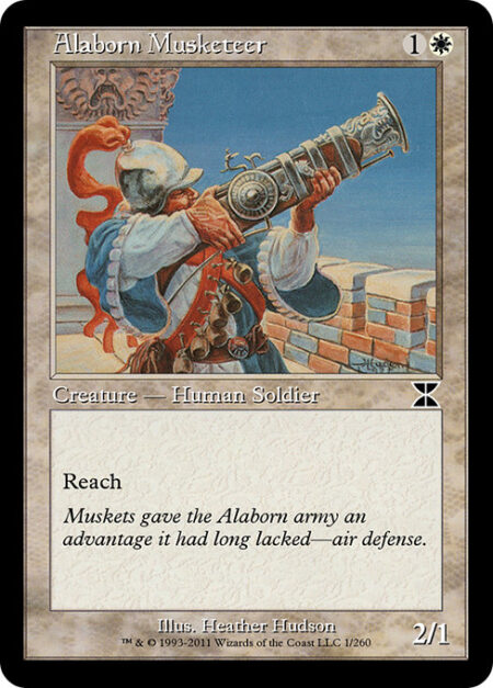Alaborn Musketeer - Reach (This creature can block creatures with flying.)