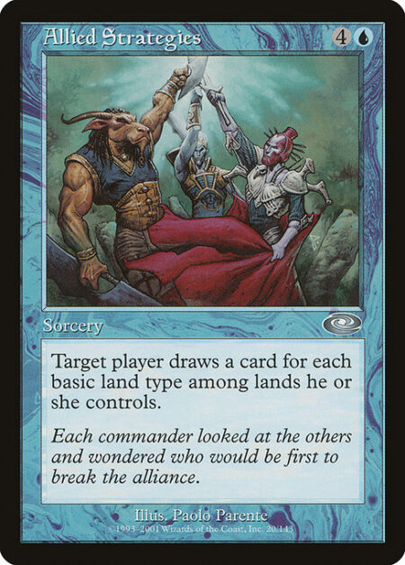Allied Strategies - Domain — Target player draws a card for each basic land type among lands they control.