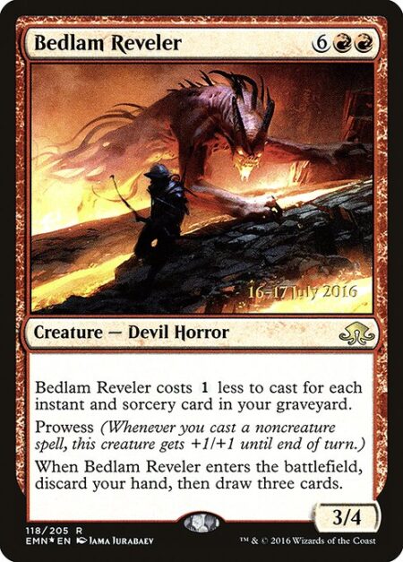 Bedlam Reveler - This spell costs {1} less to cast for each instant and sorcery card in your graveyard.