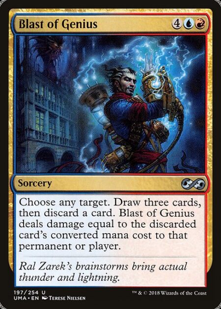 Blast of Genius - Choose any target. Draw three cards