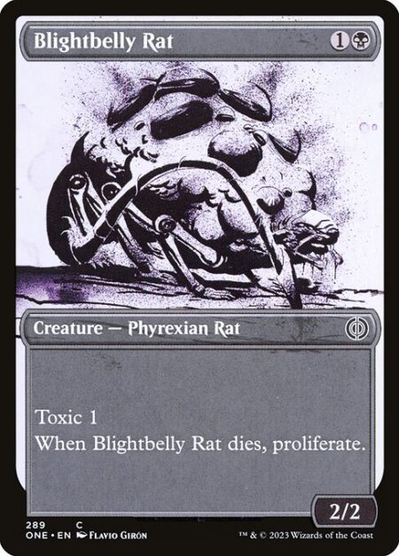 Blightbelly Rat - Toxic 1 (Players dealt combat damage by this creature also get a poison counter.)