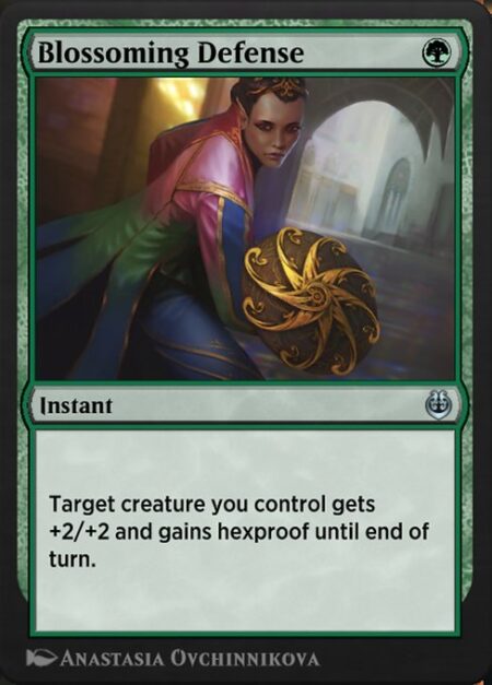 Blossoming Defense - Target creature you control gets +2/+2 and gains hexproof until end of turn.