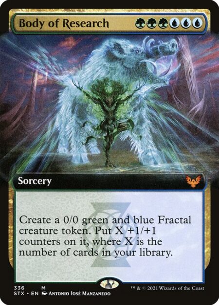 Body of Research - Create a 0/0 green and blue Fractal creature token. Put X +1/+1 counters on it