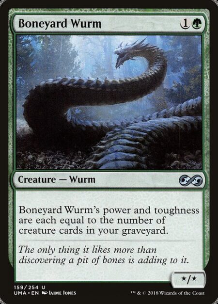 Boneyard Wurm - Boneyard Wurm's power and toughness are each equal to the number of creature cards in your graveyard.
