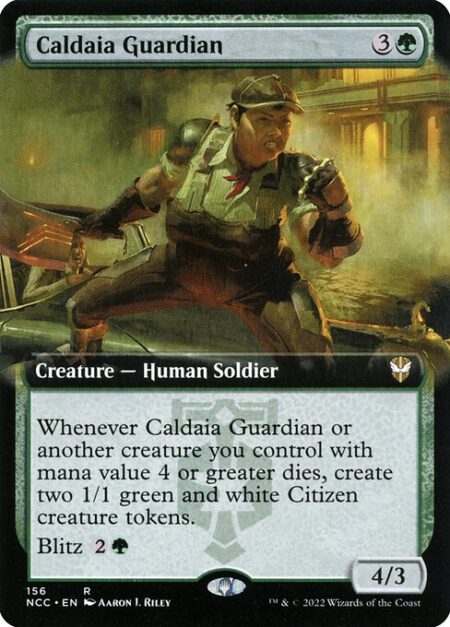 Caldaia Guardian - Whenever Caldaia Guardian or another creature you control with mana value 4 or greater dies