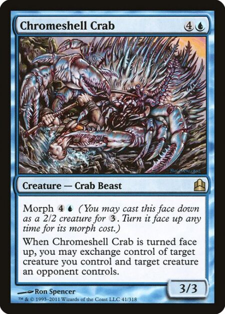 Chromeshell Crab - Morph {4}{U} (You may cast this card face down as a 2/2 creature for {3}. Turn it face up any time for its morph cost.)