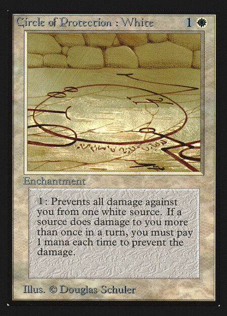 Circle of Protection: White - {1}: The next time a white source of your choice would deal damage to you this turn