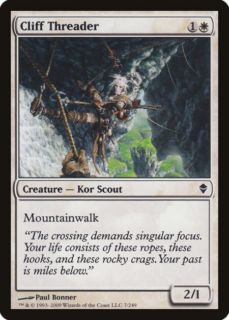Cliff Threader - Mountainwalk (This creature can't be blocked as long as defending player controls a Mountain.)