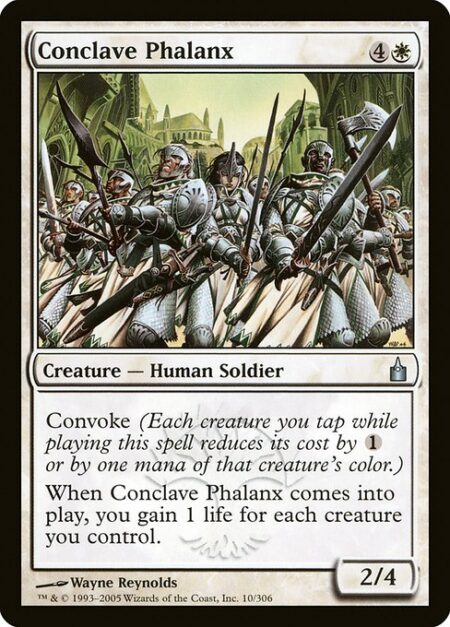 Conclave Phalanx - Convoke (Your creatures can help cast this spell. Each creature you tap while casting this spell pays for {1} or one mana of that creature's color.)