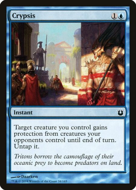 Crypsis - Target creature you control gains protection from creatures your opponents control until end of turn. Untap it.