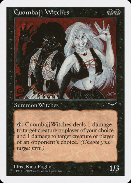 Cuombajj Witches - {T}: Cuombajj Witches deals 1 damage to any target and 1 damage to any target of an opponent's choice.