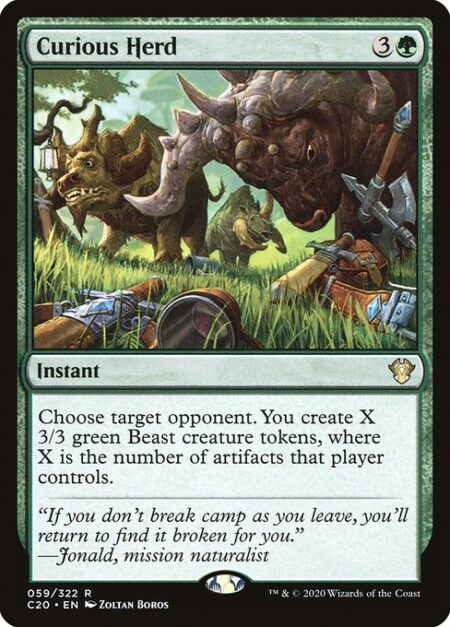 Curious Herd - Choose target opponent. You create X 3/3 green Beast creature tokens