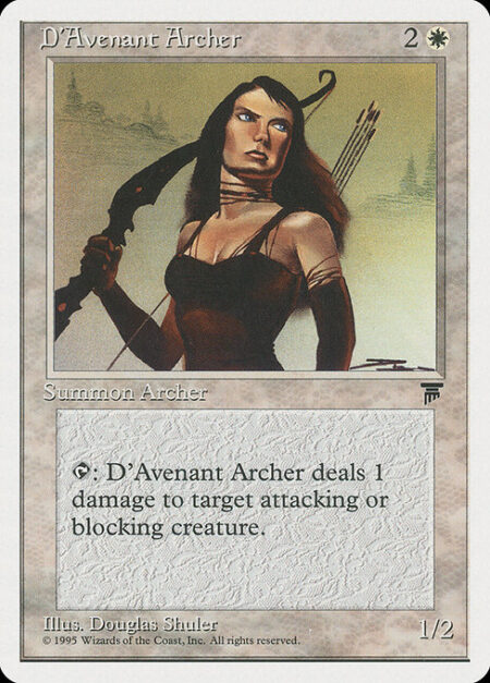 D'Avenant Archer - {T}: D'Avenant Archer deals 1 damage to target attacking or blocking creature.