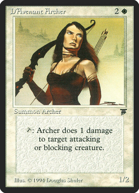 D'Avenant Archer - {T}: D'Avenant Archer deals 1 damage to target attacking or blocking creature.