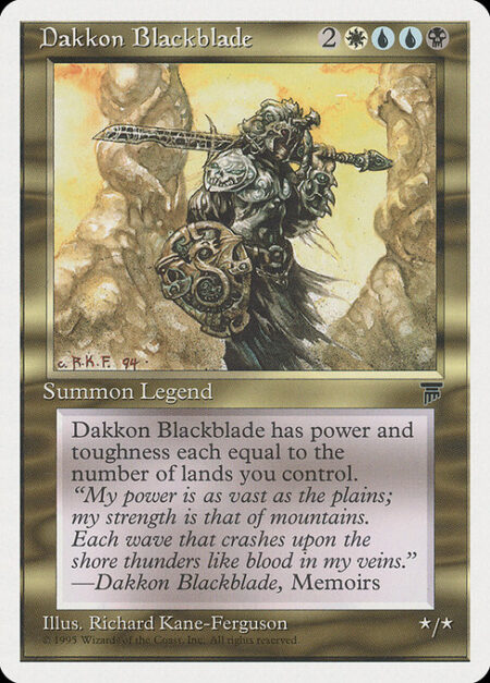 Dakkon Blackblade - Dakkon Blackblade's power and toughness are each equal to the number of lands you control.