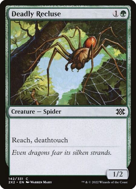 Deadly Recluse - Reach (This creature can block creatures with flying.)