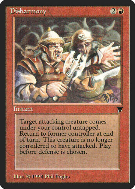 Disharmony - Cast this spell only during combat before blockers are declared.
