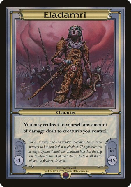 Eladamri - {0}: The next 1 damage that would be dealt to target creature you control is dealt to you instead.