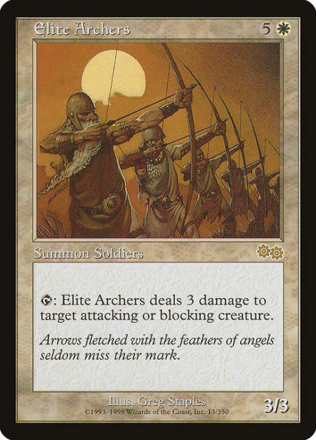 Elite Archers - {T}: Elite Archers deals 3 damage to target attacking or blocking creature.