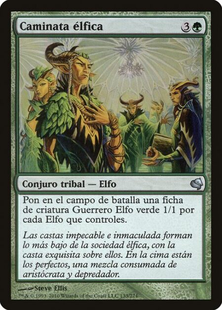 Elvish Promenade - Create a 1/1 green Elf Warrior creature token for each Elf you control.