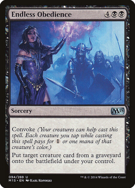 Endless Obedience - Convoke (Your creatures can help cast this spell. Each creature you tap while casting this spell pays for {1} or one mana of that creature's color.)