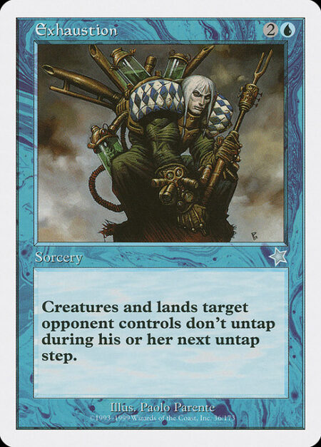 Exhaustion - Creatures and lands target opponent controls don't untap during their next untap step.