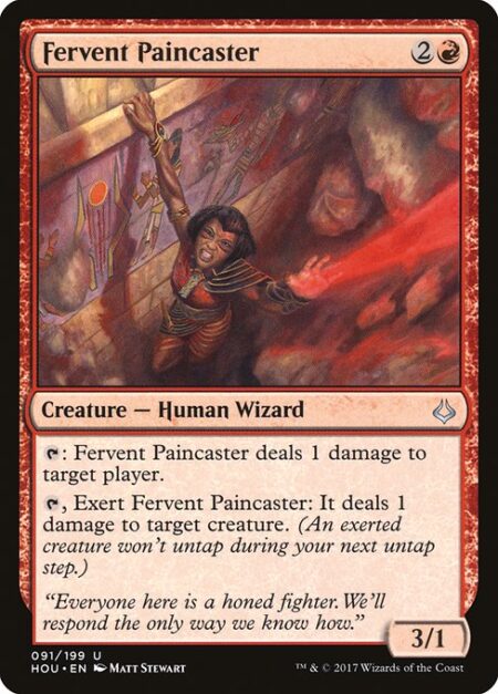 Fervent Paincaster - {T}: Fervent Paincaster deals 1 damage to target player or planeswalker.