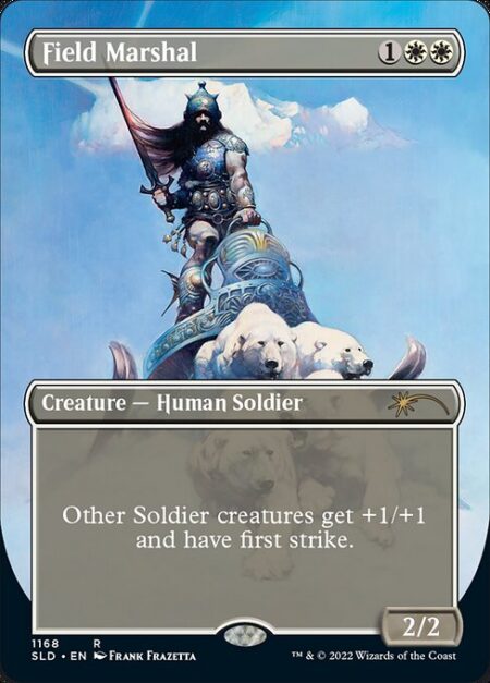 Field Marshal - Other Soldier creatures get +1/+1 and have first strike. (They deal combat damage before creatures without first strike.)