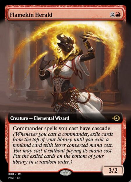 Flamekin Herald - Commander spells you cast have cascade. (Whenever you cast a commander
