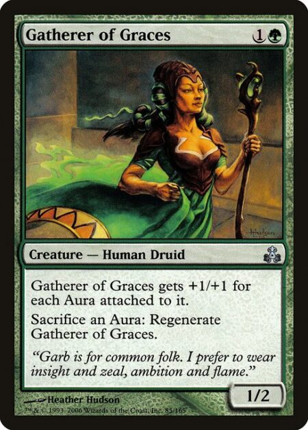 Gatherer of Graces - Gatherer of Graces gets +1/+1 for each Aura attached to it.