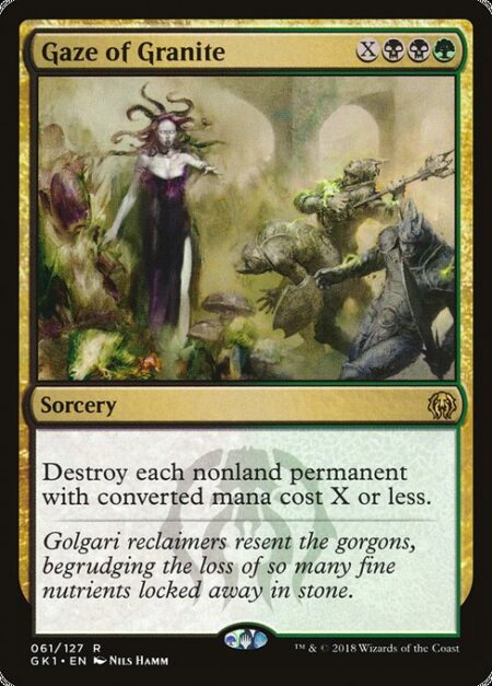 Gaze of Granite - Destroy each nonland permanent with mana value X or less.