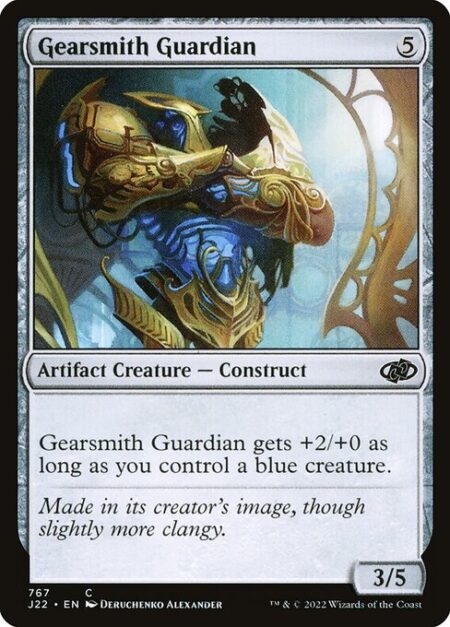 Gearsmith Guardian - Gearsmith Guardian gets +2/+0 as long as you control a blue creature.