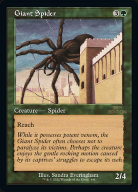 Giant Spider - Reach (This creature can block creatures with flying.)