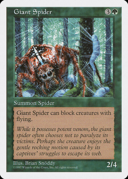 Giant Spider - Reach (This creature can block creatures with flying.)