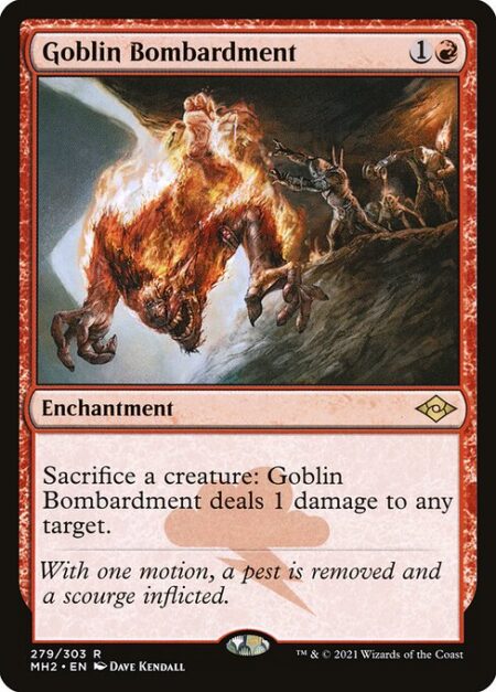 Goblin Bombardment - Sacrifice a creature: Goblin Bombardment deals 1 damage to any target.