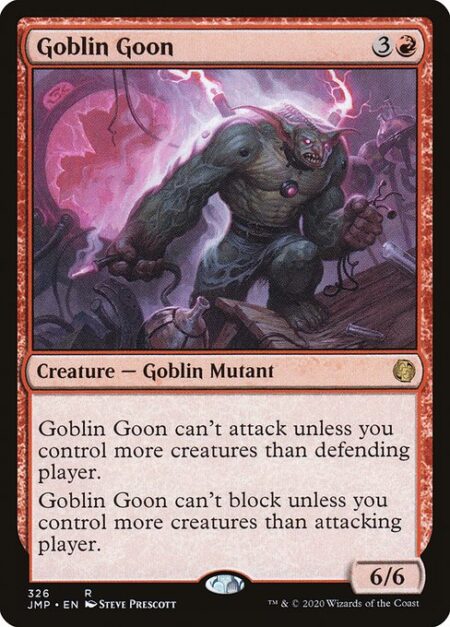 Goblin Goon - Goblin Goon can't attack unless you control more creatures than defending player.