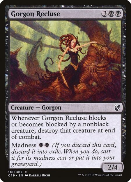 Gorgon Recluse - Whenever Gorgon Recluse blocks or becomes blocked by a nonblack creature