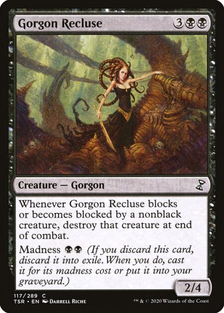 Gorgon Recluse - Whenever Gorgon Recluse blocks or becomes blocked by a nonblack creature