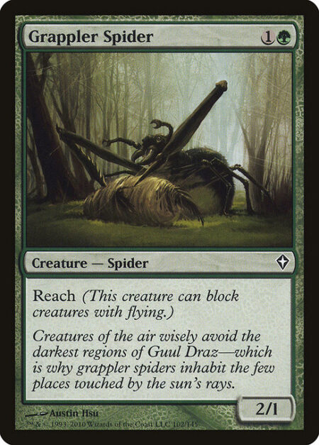 Grappler Spider - Reach (This creature can block creatures with flying.)