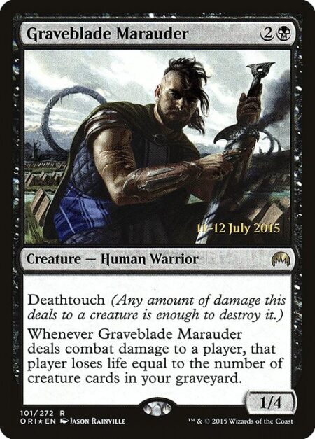 Graveblade Marauder - Deathtouch (Any amount of damage this deals to a creature is enough to destroy it.)