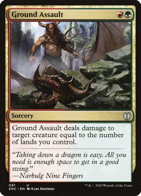 Ground Assault - Ground Assault deals damage to target creature equal to the number of lands you control.