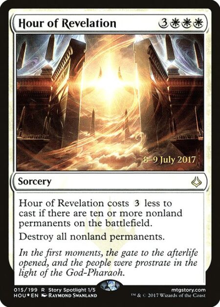 Hour of Revelation - This spell costs {3} less to cast if there are ten or more nonland permanents on the battlefield.