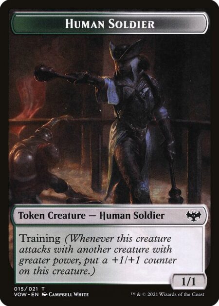 Human Soldier - Training (Whenever this creature attacks with another creature with greater power
