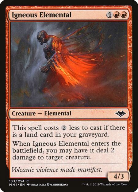 Igneous Elemental - This spell costs {2} less to cast if there is a land card in your graveyard.