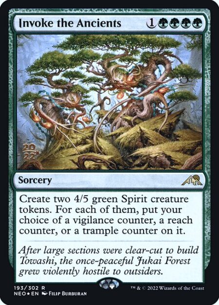 Invoke the Ancients - Create two 4/5 green Spirit creature tokens. For each of them