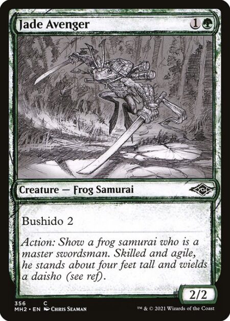 Jade Avenger - Bushido 2 (Whenever this creature blocks or becomes blocked