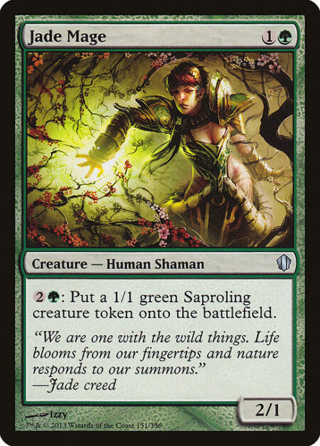 Jade Mage - {2}{G}: Create a 1/1 green Saproling creature token.