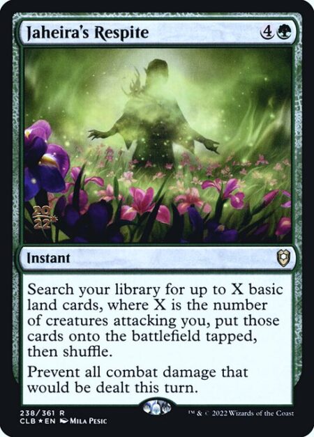 Jaheira's Respite - Search your library for up to X basic land cards